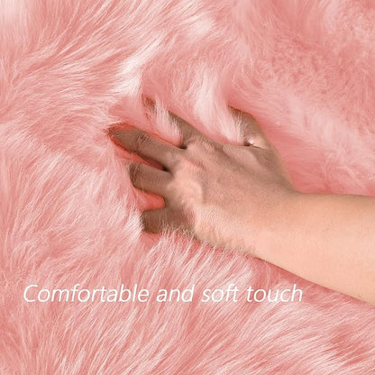 Latepis Pink Bedroom Rug 4x6 Area Faux Sheepskin Rug Fluffy Fur Rugs for Living Room Furry Bedside Rugs for Girls Room Luxury Home Decor