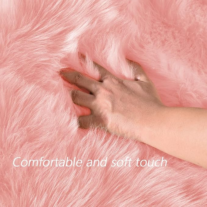 Latepis Pink Rugs for Bedroom Girls Washable Runner 2x6 Faux Fur Rug Soft Furry Rugs Fluffy Throw Sheepskin Rug Cute Room Décor Cushion, Runner