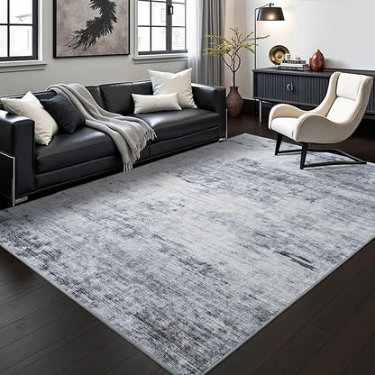 Toneed Abstract Area Rug 6x9 Modern Washable Rug Soft Non Slip Rug Low Pile for Bedroom Living Room Dining Room Grey