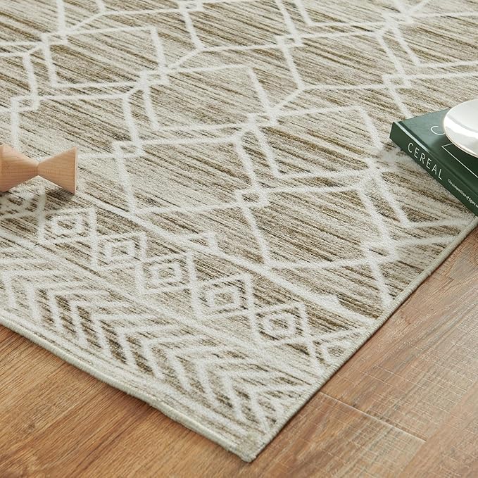 jinchan Hallway Runner Rug 2x10 - Moroccan Kitchen Machine Washable Runner Rug Modern Geometric Soft Faux Wool Ultra-Thin Low-Pile Non-Slip Carpet for Laundry Room Bedroom Farmhouse (2x10ft, Taupe)