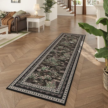 Rugcomf 2x6 Runner Rug Impressionist-Style Vintage Kitchen Rugs Non Slip Washable Soft Carpet Runner for Kitchen Laundry Bedroom Bathroom, Black