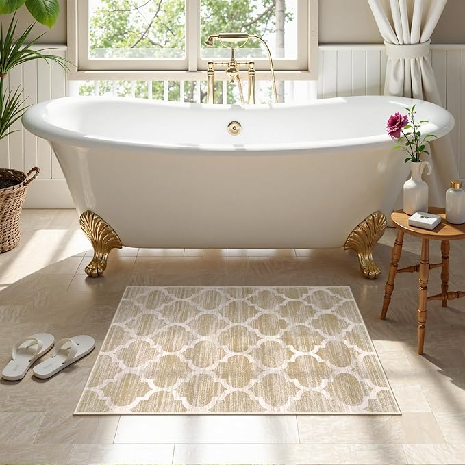 Lahome Moroccan Washable Rug Entry Rug-Non-Slip Kitchen Rugs - 2x3 Small Area Rug Indoor Door Mats for Entryway Soft Throw Doormat Indoor Entrance Non-Shedding Bathroom Bedroom Rugs Taupe Bedside