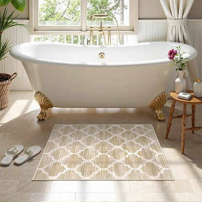 Lahome Moroccan Washable Rug Entry Rug-Non-Slip Kitchen Rugs - 2x3 Small Area Rug Indoor Door Mats for Entryway Soft Throw Doormat Indoor Entrance Non-Shedding Bathroom Bedroom Rugs Taupe Bedside