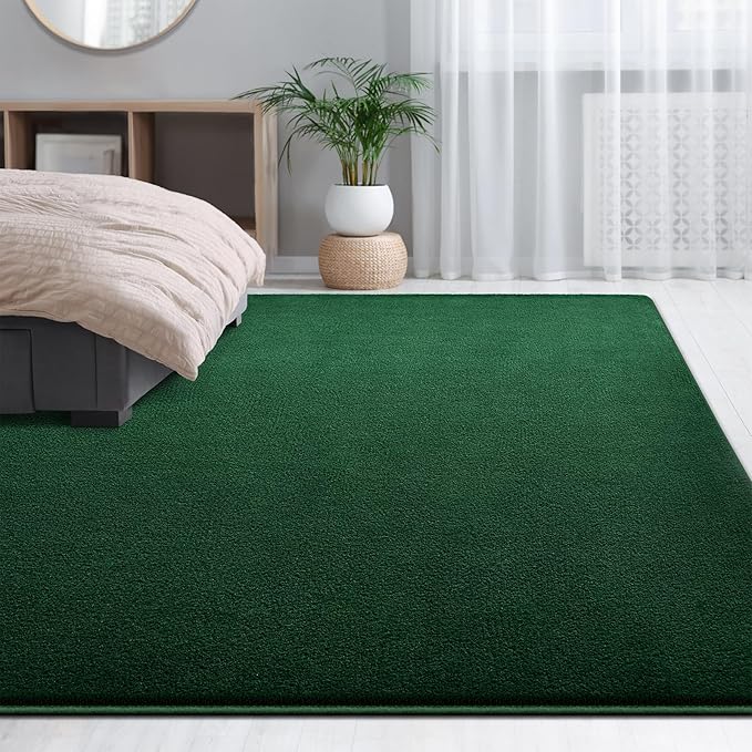 Large Area Rugs for Living Room Bedroom, 6x9 Feet Dark Green Rug, Minimalist Modern Shag Rug, Soft Thick Memory Foam Indoor Carpet, Non-Slip Washable Rug for Boys Girls Dorm Nursery Room Home Decor