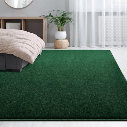 Large Area Rugs for Living Room Bedroom, 6x9 Feet Dark Green Rug, Minimalist Modern Shag Rug, Soft Thick Memory Foam Indoor Carpet, Non-Slip Washable Rug for Boys Girls Dorm Nursery Room Home Decor