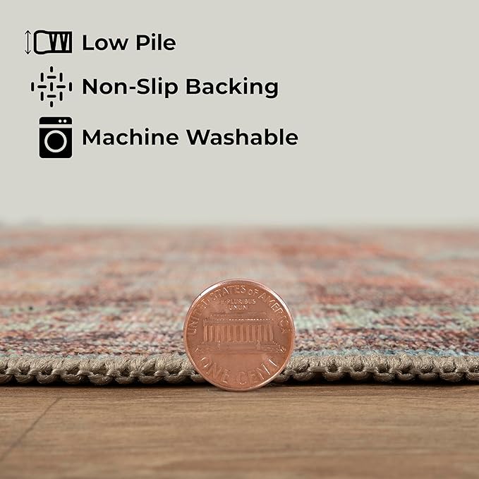 GLN Rugs Traditional Collection - Machine Washable Area Rug, Traditional Washable, Non Slip, Low Pile Chenille Rug, Living Room, Bedroom, Kitchen Rug (9' x 12' Terra/Multicolor 1153)