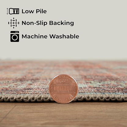 GLN Rugs Traditional Collection - Machine Washable Area Rug, Traditional Washable, Non Slip, Low Pile Chenille Rug, Living Room, Bedroom, Kitchen Rug (8' x 10' Terra/Multicolor 1153)