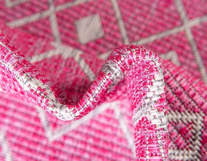 Unique Loom Outdoor Trellis Collection Area Rug - Tribal Trellis (2' x 6' 1" Runner, Fuschia/ Gray)