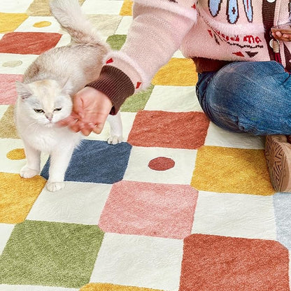 jinchan Macy Kids Rug for Nursery 5ft Radius Corner Washable Area Rug Modern Colorful Quarter Circle Rug Soft Non-Slip Carpet for Bedroom Playroom Daycare Reading Nook Classroom Circus on Cream