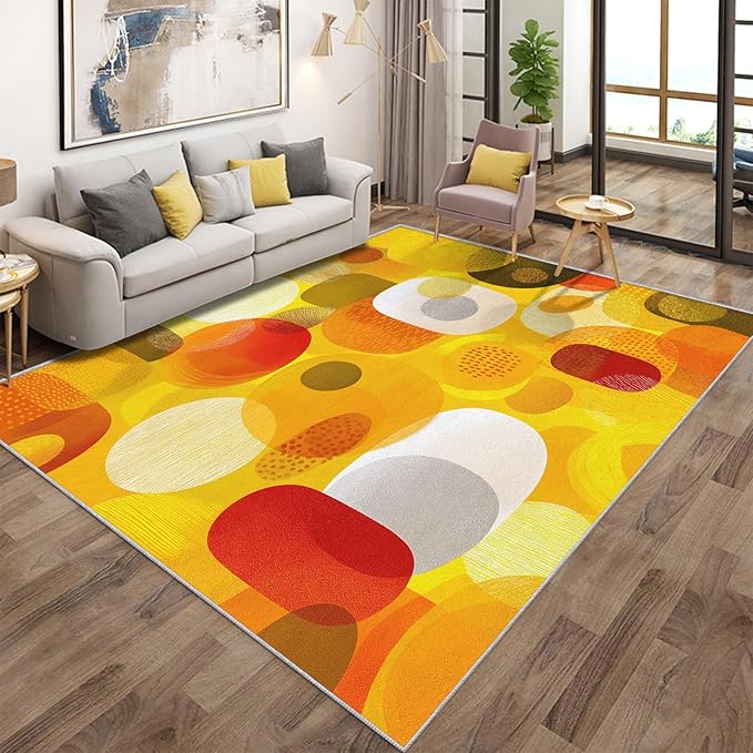 Abstract Geometry Rugs for Home Decor, 5x7 ft, Mid Century Modern Area Rugs for Living Room, Soft Non Slip Washable 70s 80s Geometric Carpet Bedroom Decorations Dt-Ghf-19
