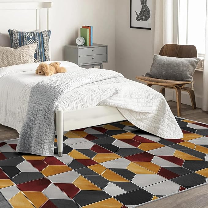 Modern Hexagon Rug, 2x3 Rug, Geometric Pattern Rugs for Living Room Bedroom, Modern Small Area Rug, Washable Rug Non Slip Soft Indoor Carpet, Modern Hexagon Home & Room Decor