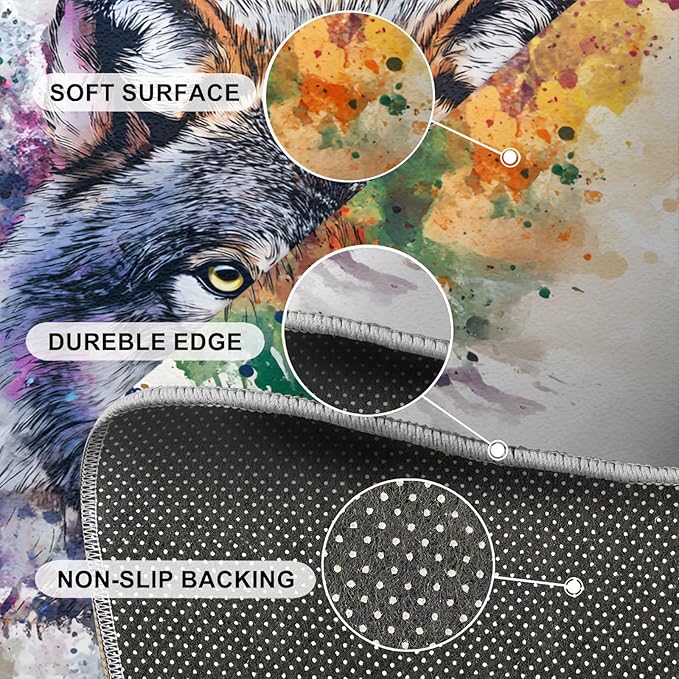 Wolf Rugs for Bedroom - 3x5 Area Rug - Graffiti Wolf Rugs for Living Room, Abstract 3D Animal Graffiti Rug, Washable Home Decor Carpet
