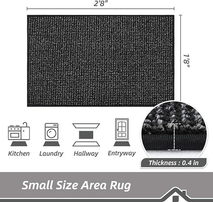 BEQHAUSE 20"x32" Entryway Rug Indoor Door Mat Non-Slip Washable, Hallway Rugs Absorbent & Stain Resist Hall Carpet Runner Rugs for Entryway, Front Door Floor Mats Laundry Room Rugs for Entry, Black