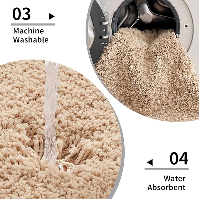 Beige Bathroom Rug 24x36 Non Slip Fluffy Bath Mat for Bathroom Floor Washable Plush Luxury Bath Rug for Tub Soft Shaggy Absorbent Shower Sink Mat