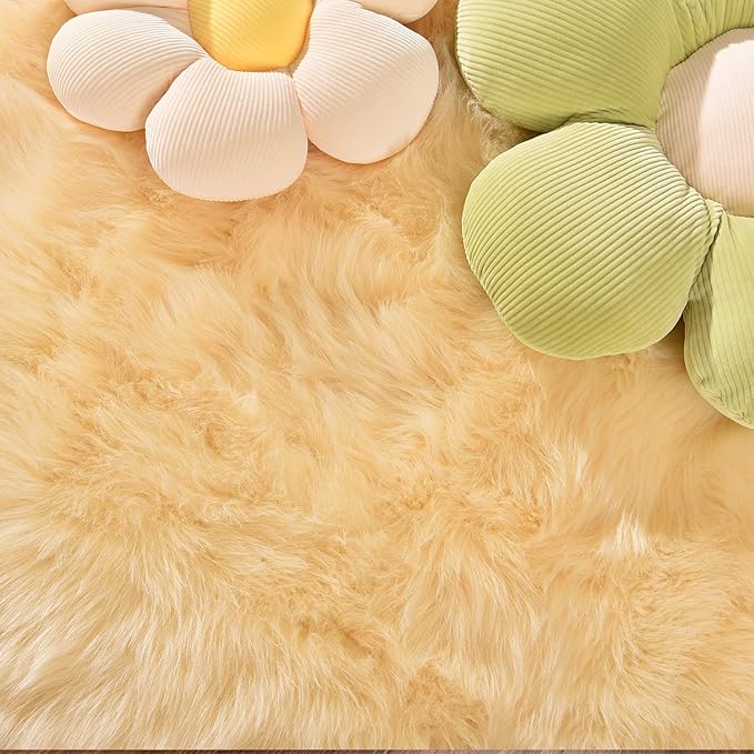 Latepis Runner Rugs for Hallway 2x8 Light Yellow Faux Sheepskin Fur Rug Fluffy Furry Rugs for Bedroom Living Room Rug Rectangle