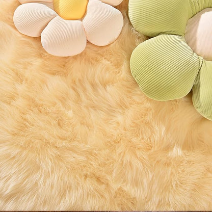 Latepis Yellow Area Rug for Living Room 6x9 Faux Fur Fluffy Rug Washable Sheepskin Rugs for Bedroom Boho Furry Rugs, Rectangle