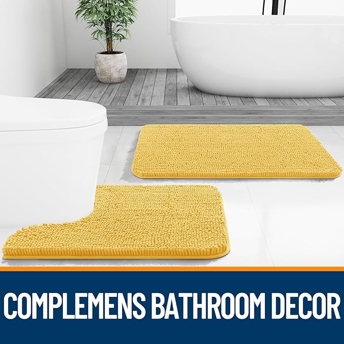 OLANLY Bathroom Rugs 70x46, Extra Soft Absorbent Chenille Bath Rugs, Rubber Backing Quick Dry, Machine Washable Bath Mats for Bathroom Floor, Tub and Shower, Home Decor Accessories, Yellow