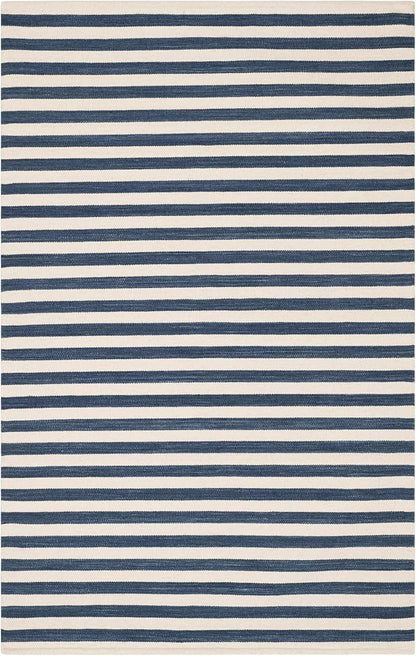 Home Conservatory Ladder Stripe Navy/Ivory Handwoven Wool 4 X 6 Feet, Blue/Ivory Stripe Pattern
