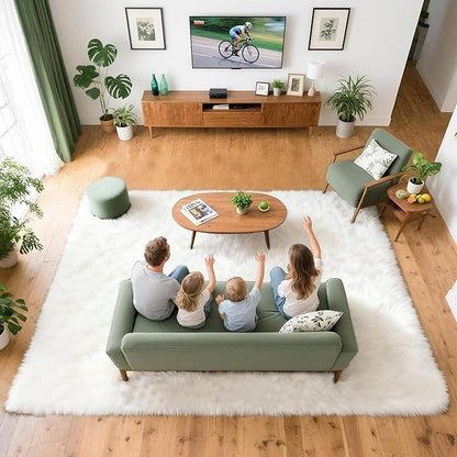 8x10 Solid Fluffy White Area Rug – Washable, Durable, Extra Large Living Room Rug, Non-Slip High Pile Shag Rugs for Bedroom, Playroom, Nursery Rooms, Kids Room, Soft Indoor Floor Carpet Decor