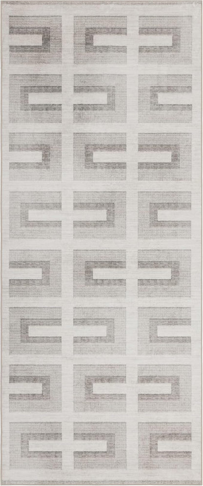 ReaLife Rugs Machine Washable Area Rug Runner - Living Room Bedroom Bathroom Kitchen Entryway Office - Non-Slip Baking Low Pile Stain Resistant Premium - Modern Geometric - Remi - Beige 2'6" x 6'