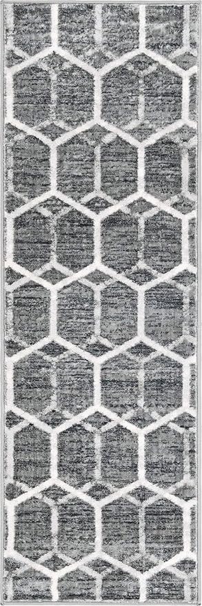 Rugs.com Lattice Trellis Collection Rug – 6 Ft Runner Gray Low-Pile Rug Perfect for Hallways, Entryways