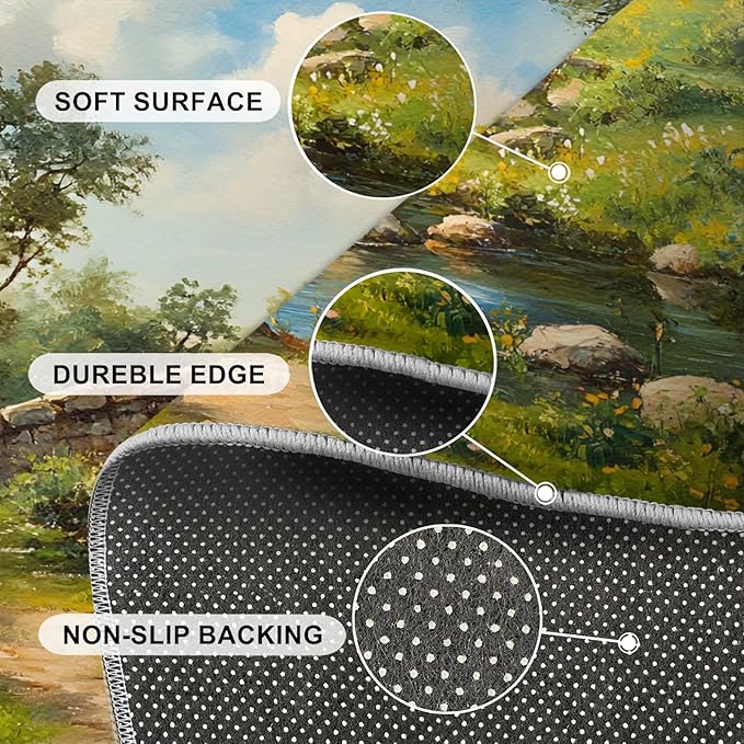 Forest Rugs for Bedroom - 3x4 Area Rug - Stone Bridge Stream Rugs for Living Room, Retro Country Style Rug, Non-Slip Washable Home Decor Carpet