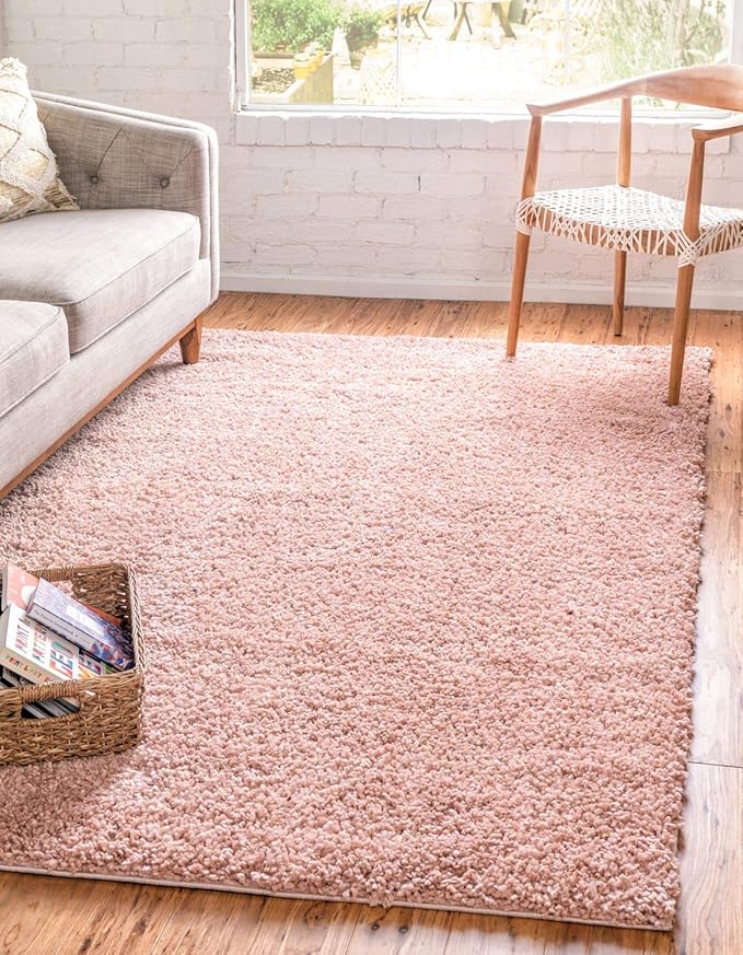 Unique Loom Davos Shag Collection Area Rug - Solid (5' 3" x 8' Rectangle, Dusty Rose)