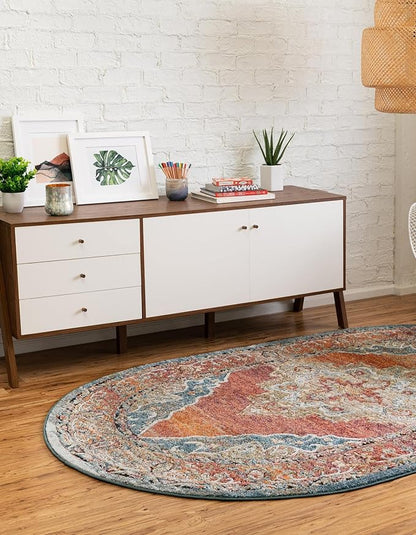 Unique Loom Isabella Collection Area Rug - Rossellini (5' 1" x 8' Oval, Rust Red/ Beige)