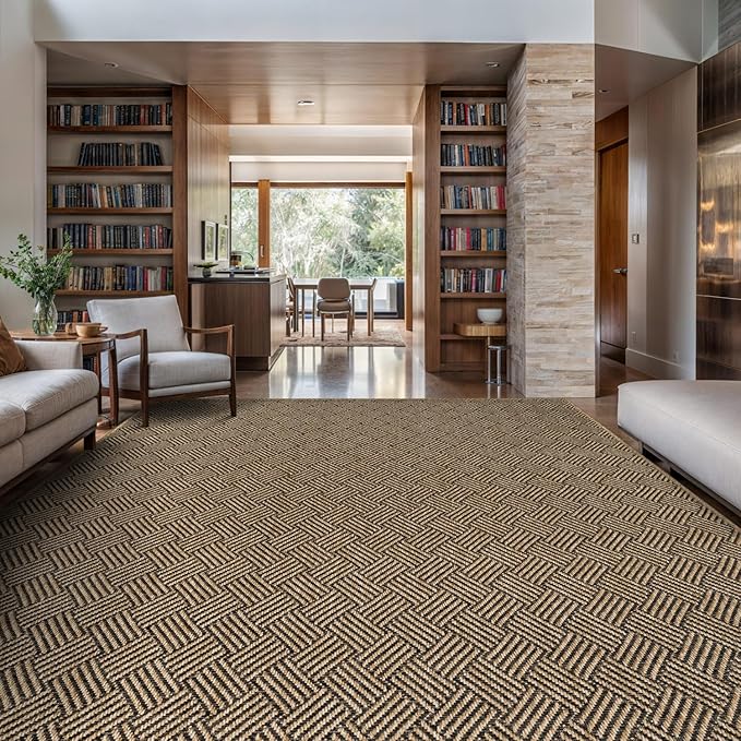 Easy Jute Rugs 8x10 Herringbone Natural Color Living Room Indoor Outdoor Area Rug for Patio and Kitchen Rug High Traffic Washable Easy to Clean Solid Boho Woven Design Carpet (8 x 10)