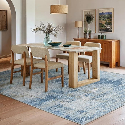 AMADA HOMEFURNISHING 5x7 Area Rugs for Living Room, Modern Abstract Washable Rug Neutral Soft with Non-Slip Backing & Low Pile Kids Rug for Resistant, Bedroom, Nursery Home Office, Light Blue