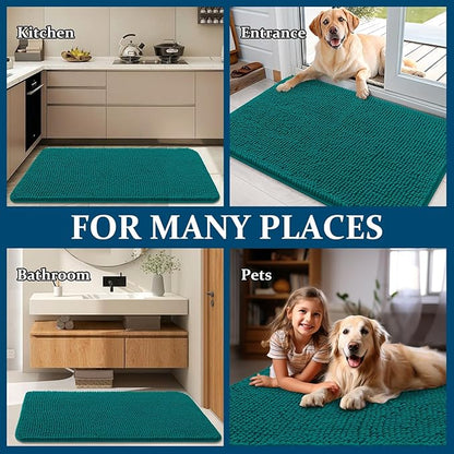OLANLY Dog Door Mat for Muddy Paws 24x16, Absorbs Moisture and Dirt, Absorbent Non-Slip Washable Doormat, Quick Dry Chenille Mud Mat for Dogs, Entry Indoor Entryway Carpet for Inside Floor, Lake Blue