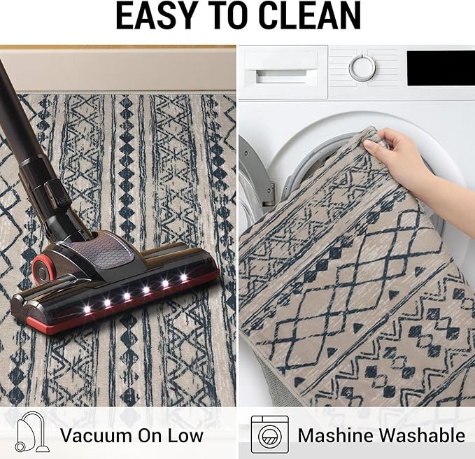 KUTA Boho Runners for Hallways 2x8 Light Brown Black Moroccan Washable Runner Rug Non-Slip Vintage Kitchen Rugs Ultra Soft Distressed Geometric Floor Carpet for Bedroom Laundry Living Room