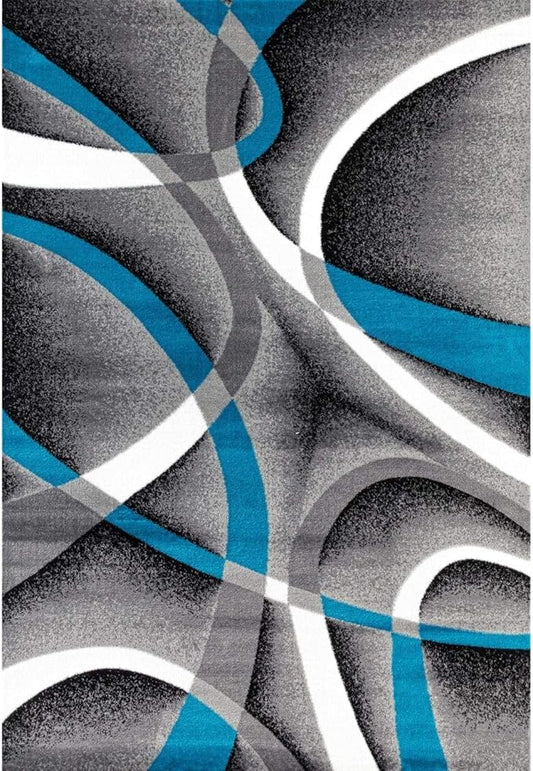 Persian Area Rugs Turquoise 8x10 2305 White Swirls 7'10 x10'6 Modern Abstract Area Rug, 8' x 10'