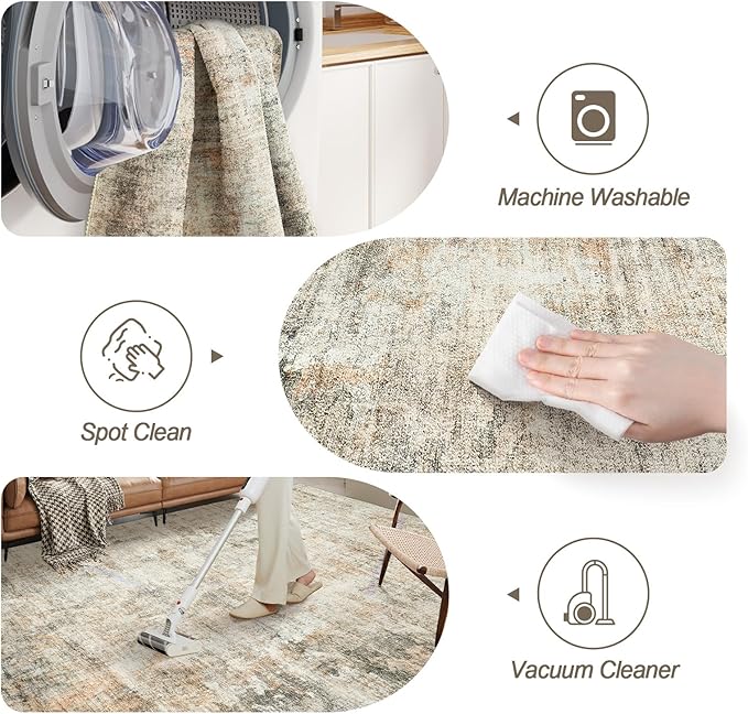 Abstract Rug 5x7 Machine Washable Area Indoor Orange Low Pile Non-Slip Foldable Thin Accent Rugs for Bedroom Living Room Dining Room