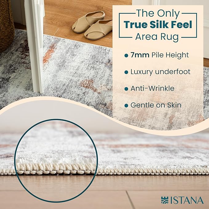 Istana 2x3 Area Rug - Grey Multi Boho Rugs for Living Room 2x3 - Foldable Small Rugs for Bedroom - Stain Resistant Washable Rug Non Slip - Eco-Friendly Area Rugs Indoor