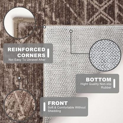 KILOCOCO Boho Entryway Rug 3x5 Area Rug Washable Non Slip Throw Rugs Soft for Kitchen Living Room Dining Bedroom Geometric Moroccan Carpet, Rust Red