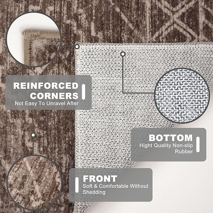 KILOCOCO Boho Kitchen Runner Rug 2x6 Washable Runner Rug, Soft Runners for Hallways Non Slip Printed Distressed Laundry Room Rug, Low-Pile Rug for Entryway/Bedroom/Living Room, Rust Red