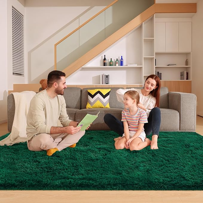 6x9 Dark Green Rugs for Living Room Bedroom, Fluffy Large Area Rug Soft Shag Non-Slip Carpet for Kids Boys and Girls Room Dorm Home Decor (6ft x 9ft)