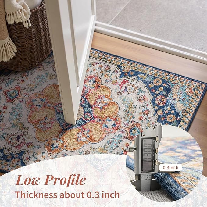 tchdio 3x5 Bedroom Area Rug, Non Slip Washable Entryway Rug Indoor, Soft Low Pile Vintage Door Mat, Stain Resistant Rug for Entrance, Bedside, Dining Room (Multi, 3'x5')