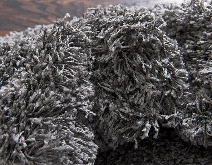 Unique Loom Solid Shag Collection Area Rug (10' 2" Round, Graphite Gray)