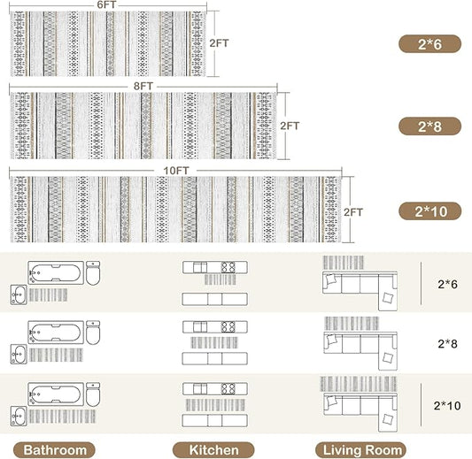 BESTSWEETIE 2x6 Area Rugs for Living Room Washable Moroccan Farmhouse Neutral Geometric Low Pile Non-Slip Soft Print Pattern Rug for Bedroom Kitchen Dining Room Entryway Black/Brown