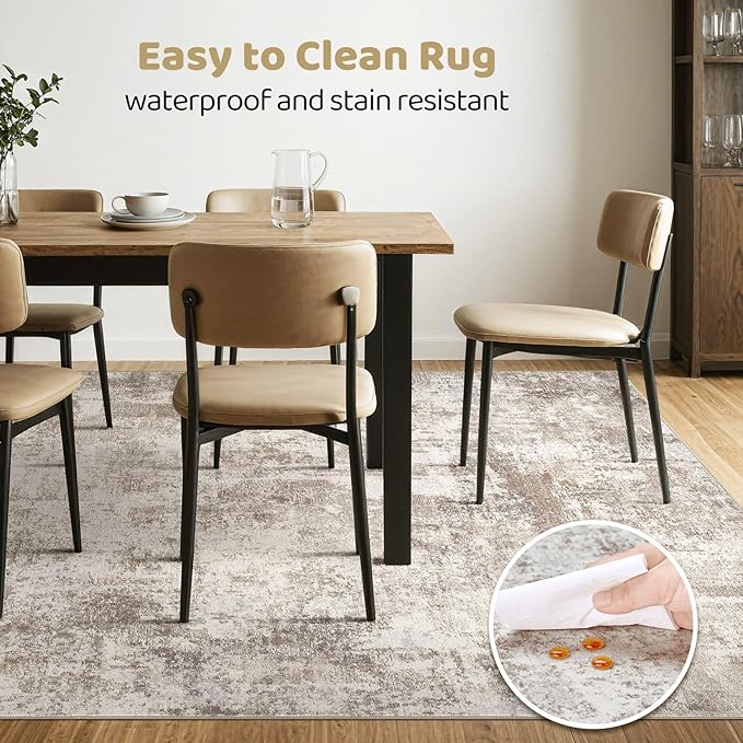 7x10 Area Rug Living Room: Washable Large Abstract Soft Rugs Stain Resistant Indoor Floor Non-Slip Accent Carpet for Women Modern Home Enthusiasts Aged- Bedroom Nursery Playroom- Beige Brown