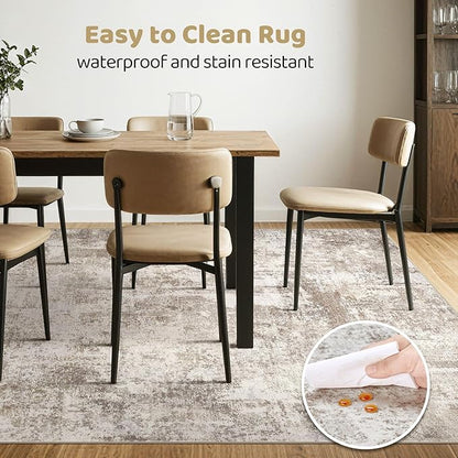 7x10 Area Rug Living Room: Washable Large Abstract Soft Rugs Stain Resistant Indoor Floor Non-Slip Accent Carpet for Women Modern Home Enthusiasts Aged- Bedroom Nursery Playroom- Beige Brown