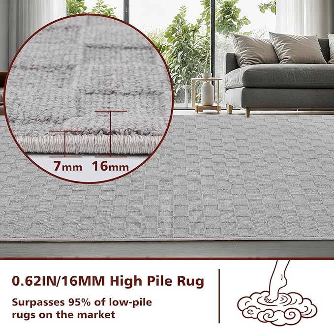 ANSSO Wool Area Rugs 9x12 Living Room,80% Merino Wool and 20% Cotton Soft Tufted Area Rug with Cotton Non-Slip Backing,Large Area Rug for Bedroom Bedroom, Dining and Home Office (Deep Gray)