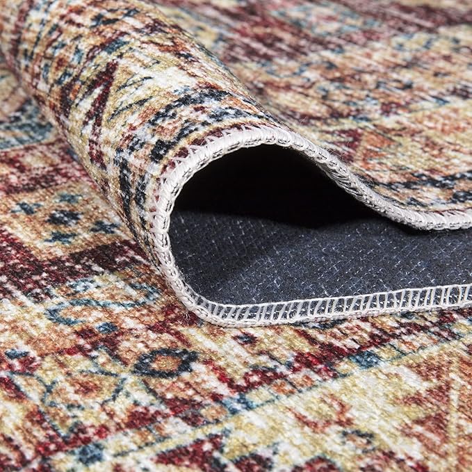 Bloom Rugs Caria Washable Non-Slip 8x10 Rug - Dark Red/Multicolor Traditional Area Rug for Living Room, Bedroom, Dining Room, and Kitchen - Exact Size: 7'8" x 10'