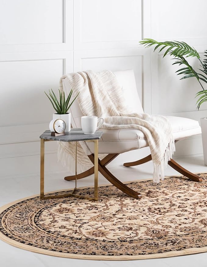 Unique Loom Sialk Hill Collection Area Rug - Washington (5' 3" x 8' Oval Ivory/Black)