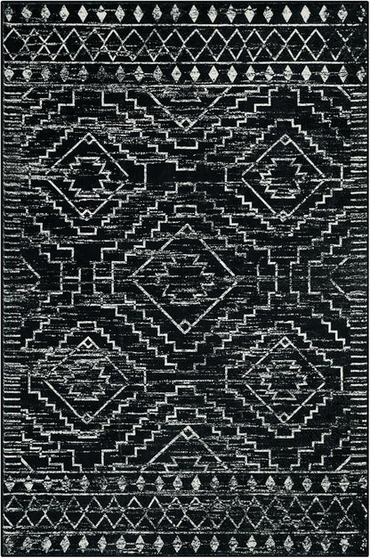 Wonnitar Moroccan 6x9 Area Rugs, Washable Black Rugs for Living Room, Large Soft Bedroom Throw Rug, Non-Slip Stain Resistant Thin Boho Floor Carpet for Dining Room Home Office Decor (Black,6'x9')
