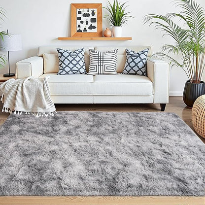 Beglad Shag Rugs for Living Room, Area Rugs 5x7 Feet Upgrade Anti-Skid Modern Minimalist Style Memory Foam Rugs for Bedroom, Indoor Carpet Suitable for Boys Room Decor, Tie-Dyed Light Grey