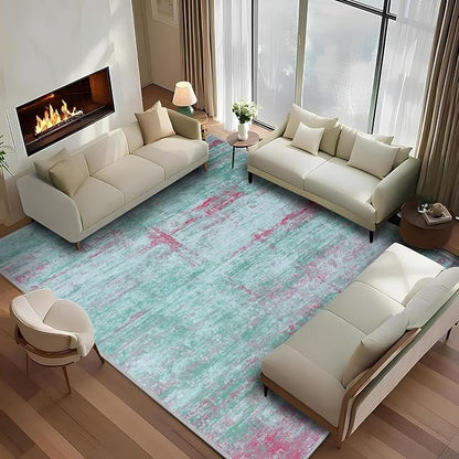 6x9 Abstract Area Rugs for Living Room, Modern Washable Indoor Rug for Bedroom, Thin Soft Large Non-Slip Carpet for Dining Room Home Office Farmhouse Decor - Abstract Green Red