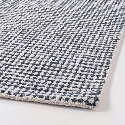 Hand-Tufted 100% Wool Pile Area Rug – Geometric Textured Grid Check Pattern – Thick and Durable Floor Carpet for Bedroom, Living Room, Kids Room, and Dining Area (Charcoal Gray, 1' x 1' Swatch)
